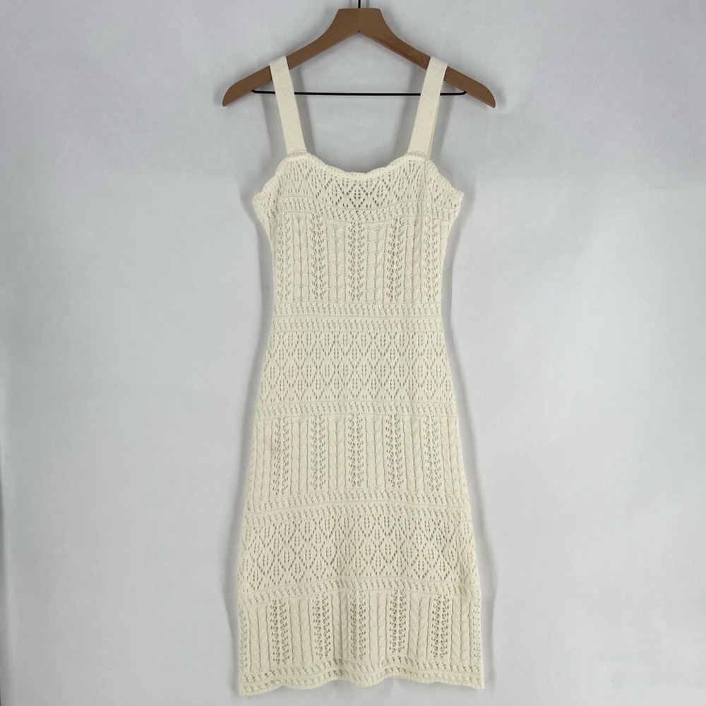 Taylor Cream Crochet Cable Knit Sleeveless Midi Dress Feminine‎ Size S